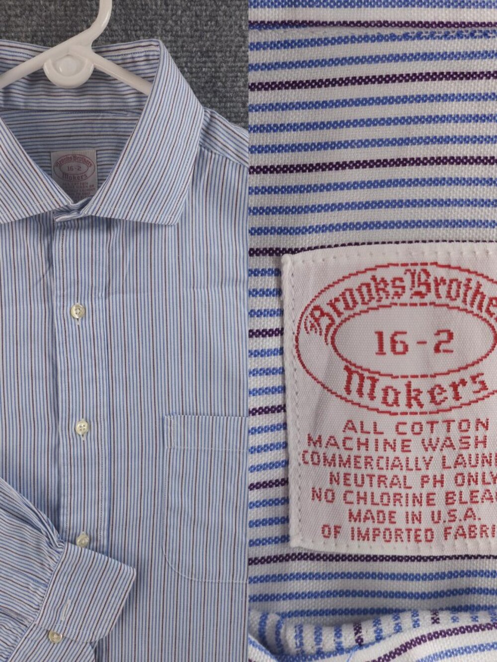 VTG Brooks Brothers Pinpoint Oxford Makers 16 2 USA Striped Cotton Blue Pocket